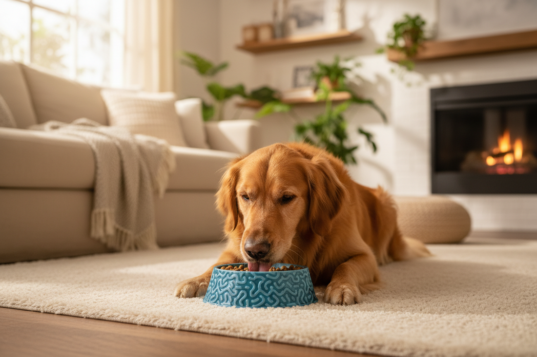 chien qui s'alimente dans une gamelle anti glouton
