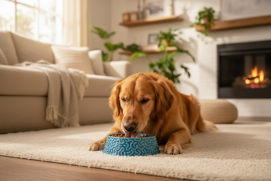 chien qui s'alimente dans une gamelle anti glouton