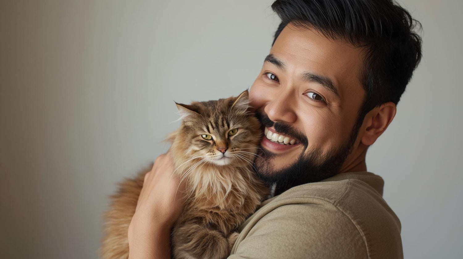 homme avec son chat dans les bras