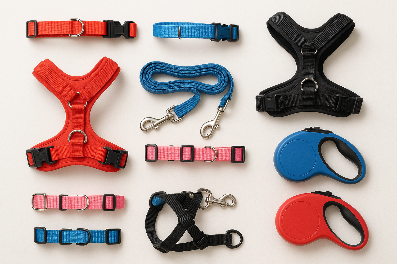 Équipement de promenade pour chiens et chats (colliers, harnais, laisses)