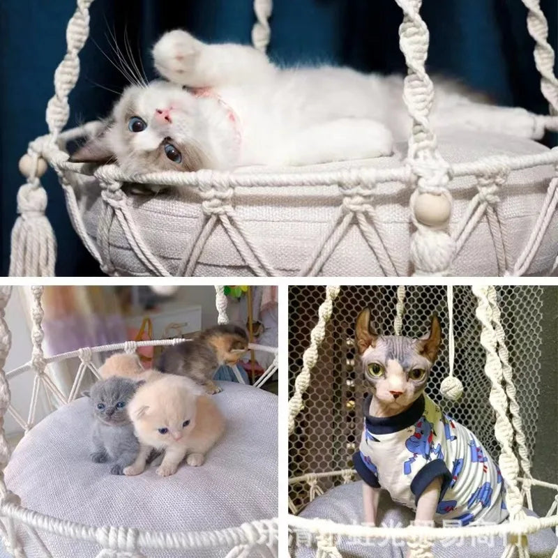 Hamac suspendu pour chat - Coton tressé & confort naturel
