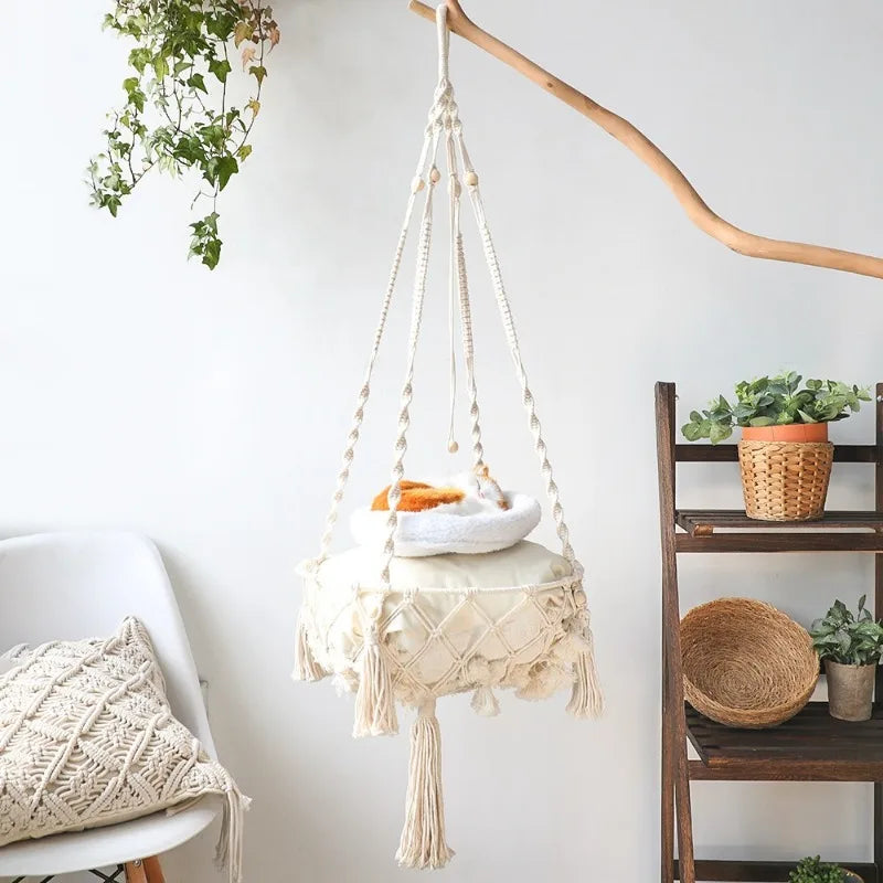 Hamac suspendu pour chat - Coton tressé & confort naturel