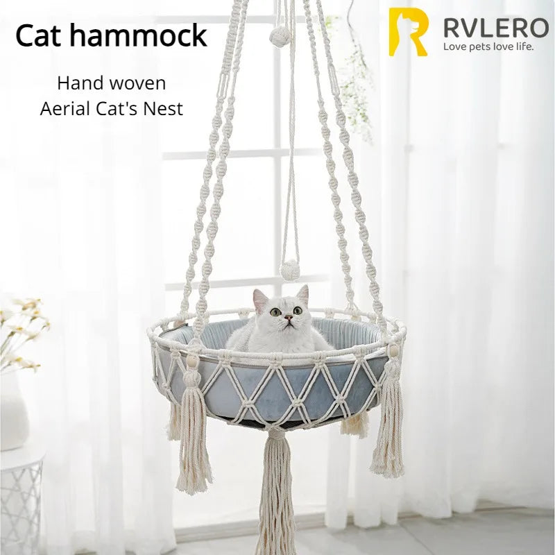 Hamac suspendu pour chat - Coton tressé & confort naturel